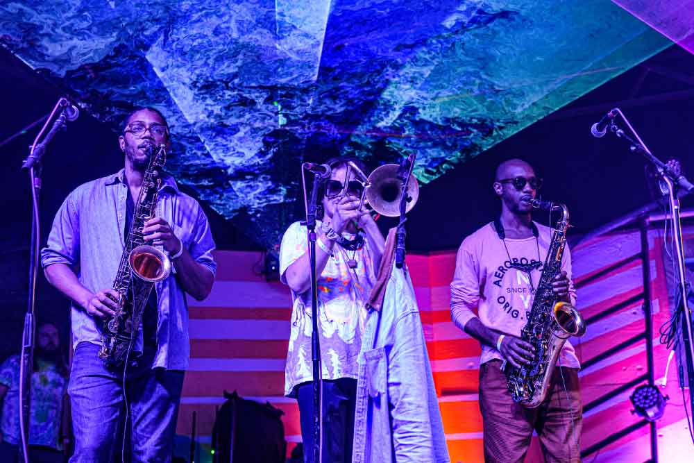 Band Brass Against playing at the Joshua Tree Music Festival